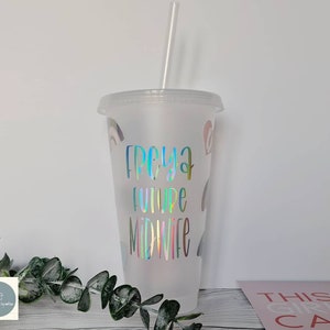 personalised Student midwife cup, future midwife reusable cup, with lid and straw. midwife tumbler, midwife cold cup image 2