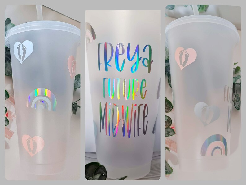 personalised Student midwife cup, future midwife reusable cup, with lid and straw. midwife tumbler, midwife cold cup image 1