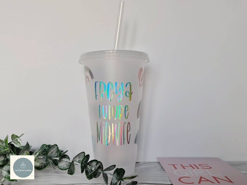 personalised Student midwife cup, future midwife reusable cup, with lid and straw. midwife tumbler, midwife cold cup image 2