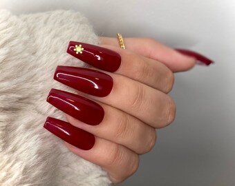 Dark Red Nails Etsy