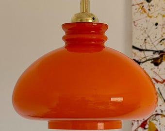 1 of 4 Orange Vintage Glass Hanging Lamp / Ceiling Lamp / Mid Century / Yugoslavia / Rewired / 1970s / 70s