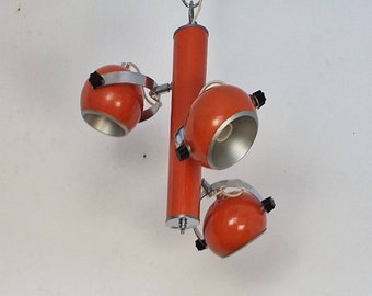 Mid Century Atomic Orange Pendant Lamp / Space Age Ceiling Light / Vintage Hanging Lamp / Retro Chandelier / Made in Italy / 1970s