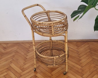 Mid-century / Vintage bamboo and rattan serving cart / Bar cart made in Italy / Coffee table / Flower stand / BOHO style / bamboo furniture