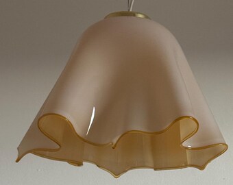 Beige Murano Glass Pendant Lamp with Wavy Edge / Vintage Ceiling Light / Mid Century Hanging Lamp / Made in Italy / 1970s