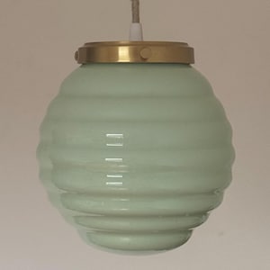Vintage Green Glass Pendant Lamp / Art Deco Green Globe / Ceiling Lamp / 50s Vintage Lamp / 1950s