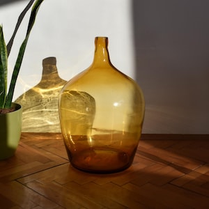 Mid Century XL Transparent Clear Demijohn / Vintage Demijohn Bottle Decoration / Round Bottle Made in Italy / Floor Clear Vase / 1950s