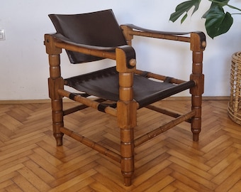 1 von 2 Mid Century Ledersessel / Brauner Ledersessel / Wohnzimmer / Vintage Chaise Lounge / Retro Chaise Lounge / 1970er Jahre