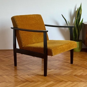 1 of 2 Vintage Wooden Yellow Armchairs / Mid century Lounge Chair / Uphosltered Accent Chair / Made in Yugoslavia / 1960s
