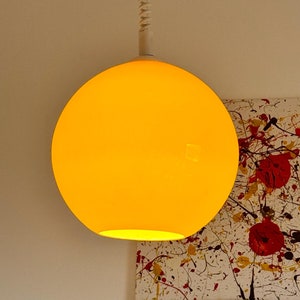Midcentury Modern Yellow Glass Pendant Light / Vintage Opaline Ceiling Lighting / Retro Fixture / Dining Room Light / Yugoslavia 70s