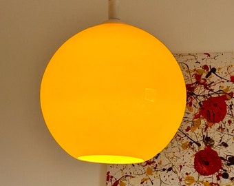 Midcentury Modern Yellow Glass Pendant Light / Vintage Opaline Ceiling Lighting / Retro Fixture / Dining Room Light / Yugoslavia 70s