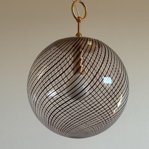 Vintage Murano Glass Spiral Globe Pendant Lamp / Mid Century Swirl Sphere Ceiling Light / Italian Hanging Lamp / 1970s