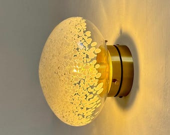 Vintage Clouded Glass Wall or Ceiling Lamp / Italian White Flush Mount Light / Mid Century Sconce / 1970s