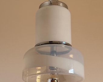 Rare Vintage White Av Mazzega Pendant Light / Mid Century Modern Murano Glass Ceiling Lamp / Space Age Lamp / Made in Italy / 1970s