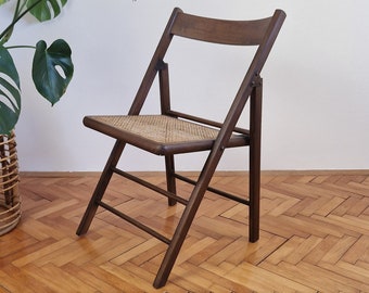 Vintage folding / Wooden chair / wood and rattan chair / Aldo Jacober Design Style / Retro furniture / Boho style / Italy / 70.