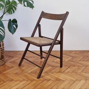 Vintage Wooden Folding Chair / MCM Brown Foldable Chair / Aldo Jacober Design Style / Accent Chair / Made in Italy / 1970s