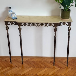 Vintage Italian Marble Console Table / Elegant Brass Hallway Table / Mid Century Entryway Furniture / 1960s