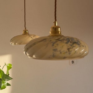 1 of 3 Vintage Glass Globe Hanging Lamp /  Art Deco Remodeled Ceiling Light / Dining Room Lighting / Pendant Light / Yugoslavia / 1960s