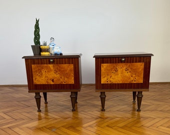 SET of 2 Vintage Wooden Bedside Tables / Mid Century Modern Nightstands / Yugoslavian Cabinet / 1970s
