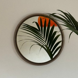 Vintage Round Wall Mirror / Mid Century Modern Circle Mirror / Modernist Mirror / Clear Green Frame Mirror / Home Decor / Yugoslavia / 70s