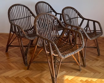 1 of 4 Vintage Bamboo Rattan Armchair / Mid Century Outdoor Patio Chairs / BOHO Balcony Chair / Bamboo Furniture / 1970s