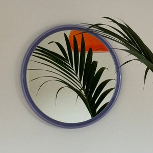 Vintage Round Wall Mirror / Mid Century Modern Circle Mirror / Modernist Mirror / Clear Blue Frame Mirror / Home Decor / Yugoslavia / 70s