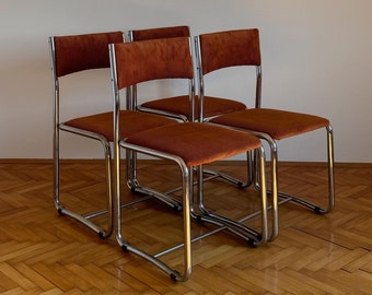 SET 4 Vintage Bauhaus German Dining Chairs / Mid Century Modern Dining Room Chairs / Kitchen Chairs Made in Germany / 1970s