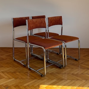 SET 4 Vintage Bauhaus German Dining Chairs / Mid Century Modern Dining Room Chairs / Kitchen Chairs Made in Germany / 1970s