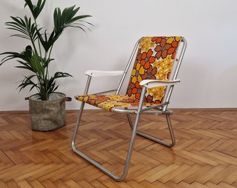 Vintage Camping Chair / Retro Chair / Picnic Chair / Canvas Chair / Aluminum Compact Chairs / Folding Chair / Germany / 70s / 1970s