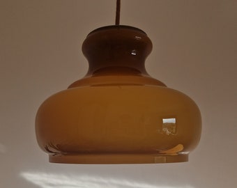 Lampe à suspension vintage en verre opalin / Plafonnier en verre marron / Lampe à suspension MCM / Lampe à suspension moderne du milieu du siècle / Applique des années 70