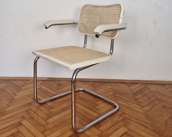 Mid Century Modern White Designer Chair / Cesca Chair / Dining Armchair / Marcel Breuer B64 / Made in Italy / 1980s