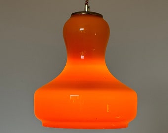 Orange Glass Vintage Pendant Lamp / Mid-Century Ceiling Light / Retro Home Decor / Dining Room Lighting / Opaline Glass / 1970s