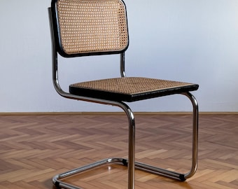 Vintage Cesca Chair / Marcel Breuer B32 Cantilaver Chair / Mid Century Buhaus Dining Chair / Rattan & Chrome / Italy / 1980s