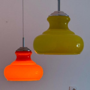 Mid-Century Orange & Yellow Glass Pendant Lamp / Vintage Yugoslavian Ceiling Light / Antique Lighting / Yugoslavia / 1970s