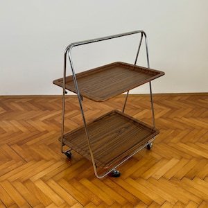 Mid Century Modern Brown Foldable Serving Bar Cart / Vintage Folding Trolley / Drinks and Food Trooley / Made in Italy / 1970s