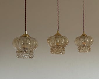 1 of 4 Vintage Small Amber Glass Pendant Lamps / Mid Century Ceiling Lights / Kitchen Island Lamps / Yugoslavia / 1960s