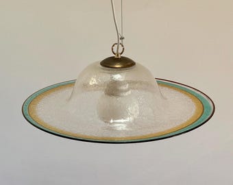 Vintage Space Age Glass Pendat Lamp / Mid Century Modern UFO Ceiling Lamp / 1970s