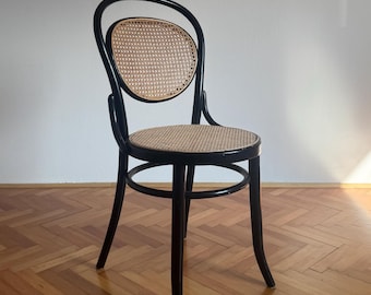 Vintage Black Wooden Chair /  Rattan Dining Chair / Thonet Style Chair / Bentwood Chair / Side Chair / Italy / 1970s