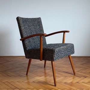 Sillón vintage gris azulado / Sillón moderno de mediados de siglo / Sillón austriaco / Sillón de diseño tapizado / Sala de estar / Austria / Años 70