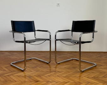 Chaise chromée vintage/chaise en porte-à-faux Mart Stam moderne du milieu du siècle/chaise de bureau/chaise de salle à manger/bauhaus/cuir/Stol Kamnik/années 80