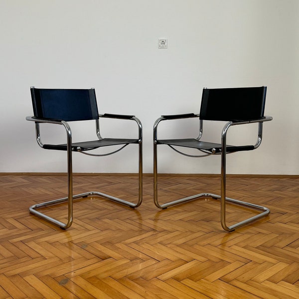 1 of 2 Vintage Chrome Chair / Mid Century Modern Mart Stam Cantilever Chair / Office Chair /Dining Chair/ Bauhaus/ Leather /Stol Kamnik /80s
