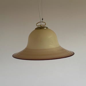 Vintage Begie Murano Glass Pendant Lamp by De Majo / Mid Century Ceiling Light with Stripes / Dining Room Lightning / Italy / Venice / 1970s
