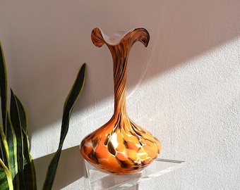 ヴィンテージ イタリア製ガラス花瓶、赤オレンジ、金箔の花 - Etsy 日本