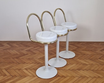 1 of 3 Vintage White & Gold Bar Stools with Back / Counter Height Stools / Mid Century Modern Bar Chairs / Yugoslavia / 1970s