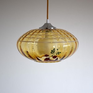 Space Age Smoked Glass Pendant Lamp / Vintage Transparent Yellow UFO Lamp / MCM Ceiling Light / Made in Yugoslavia / 1970s