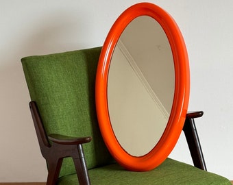 Miroir ovale orange / miroir vintage / Mid-century / miroir mural / Space Age Mirror / Atomic / Style Guzzini Meblo / Yougoslavie