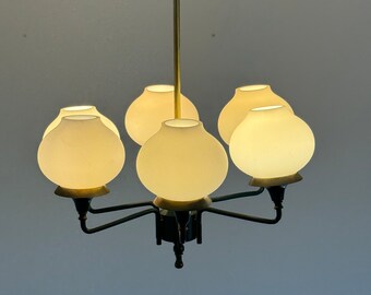 White Sputnik 6-Arms Chandelier from Kaiser/ Atomic Pendant Lamp / Kitchen Lighting Fixture / Mid Century Modern Chandelier Lighting / 1950s