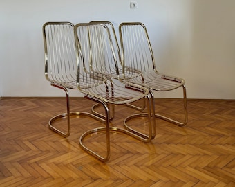 1 of 4 Mid-Century Brass Chairs by Gastone Rinaldi Chairs 70s / Vintage Designer Gold Brass Chairs / MCM Shabby Chic Chairs /