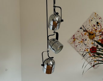 Vintage hangende plafondlamp met 3 reflectoren / hanger met reflectoren / Space Age Design / midden van de eeuw licht / trapsgewijze plafondlamp jaren '70