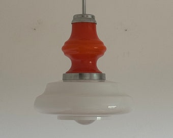 Vintage Space Age Rot / Rote Opalglas Hängelampe / Made in Italy / Retro Orange Lampe / 70er / 1970er Jahre