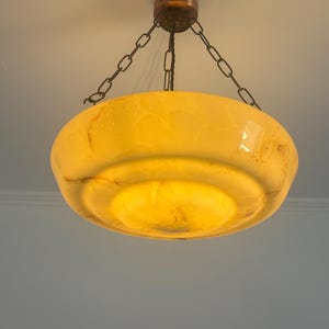 Antique Beige Art Deco Marbled Glass Ceiling Light / German Pendant Light / Mid Century Modern Decor / Hanging Fixture / 1950s